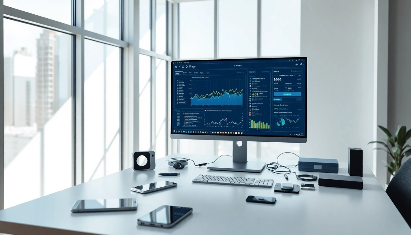 Innovative e-commerce workspace with infosec price tracking technology