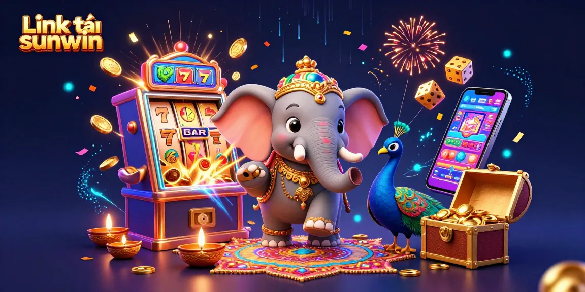 Experience the thrill of gaming with Link tải sunwin - 3D illustration of vibrant casino elements.