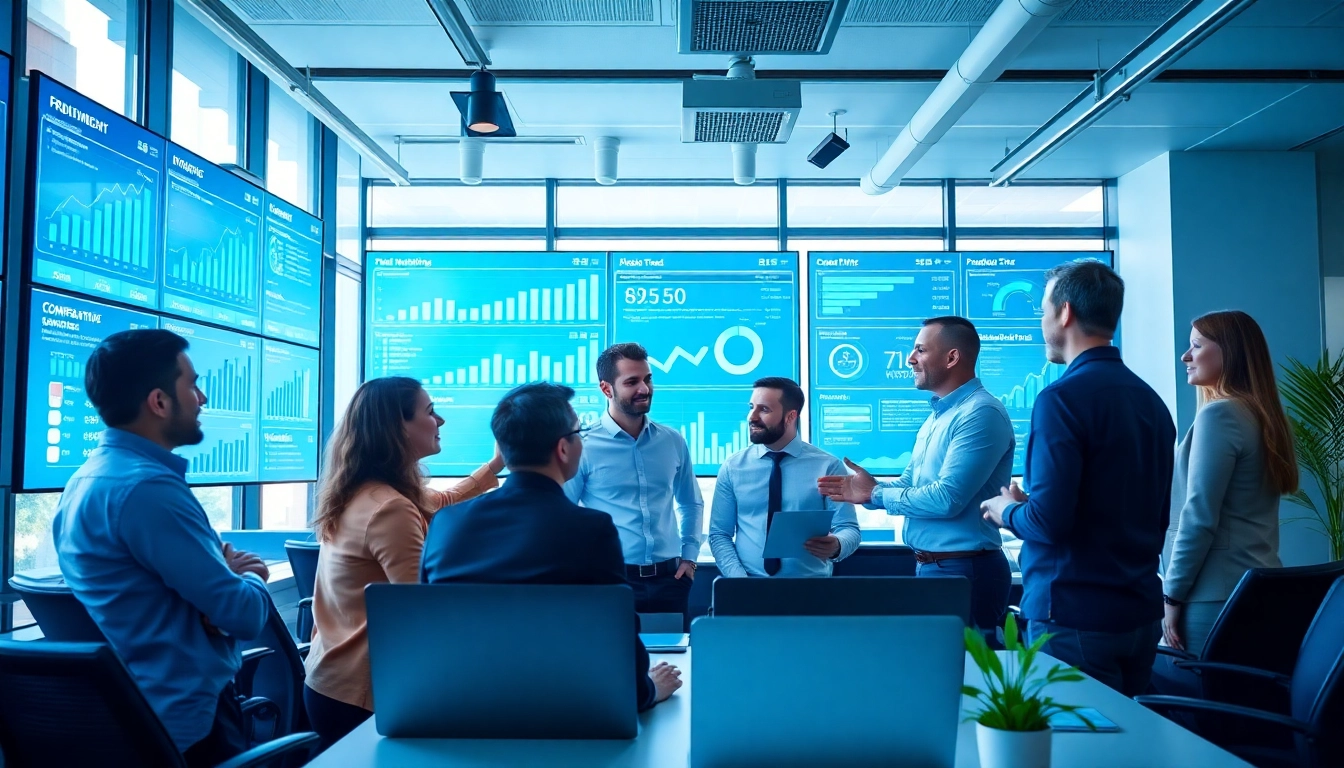 SEO Agency Clearwater team analyzing digital marketing strategies in a vibrant office.