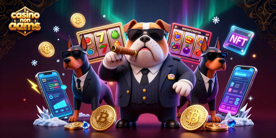 Casinò non aams con un bulldog boss della mafia e bodyguard Doberman circondati da elementi vibranti di giochi di slot in 3D.
