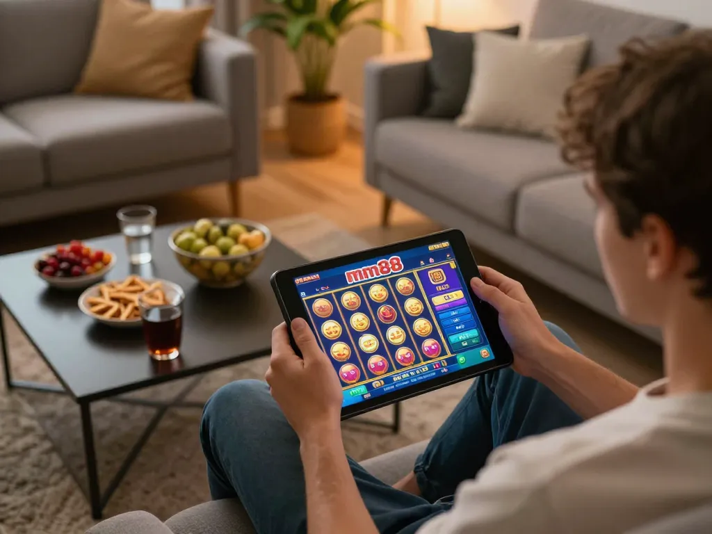 Experience the thrill of playing mm88 slots from home with immersive gaming on tablet and cozy atmosphere
