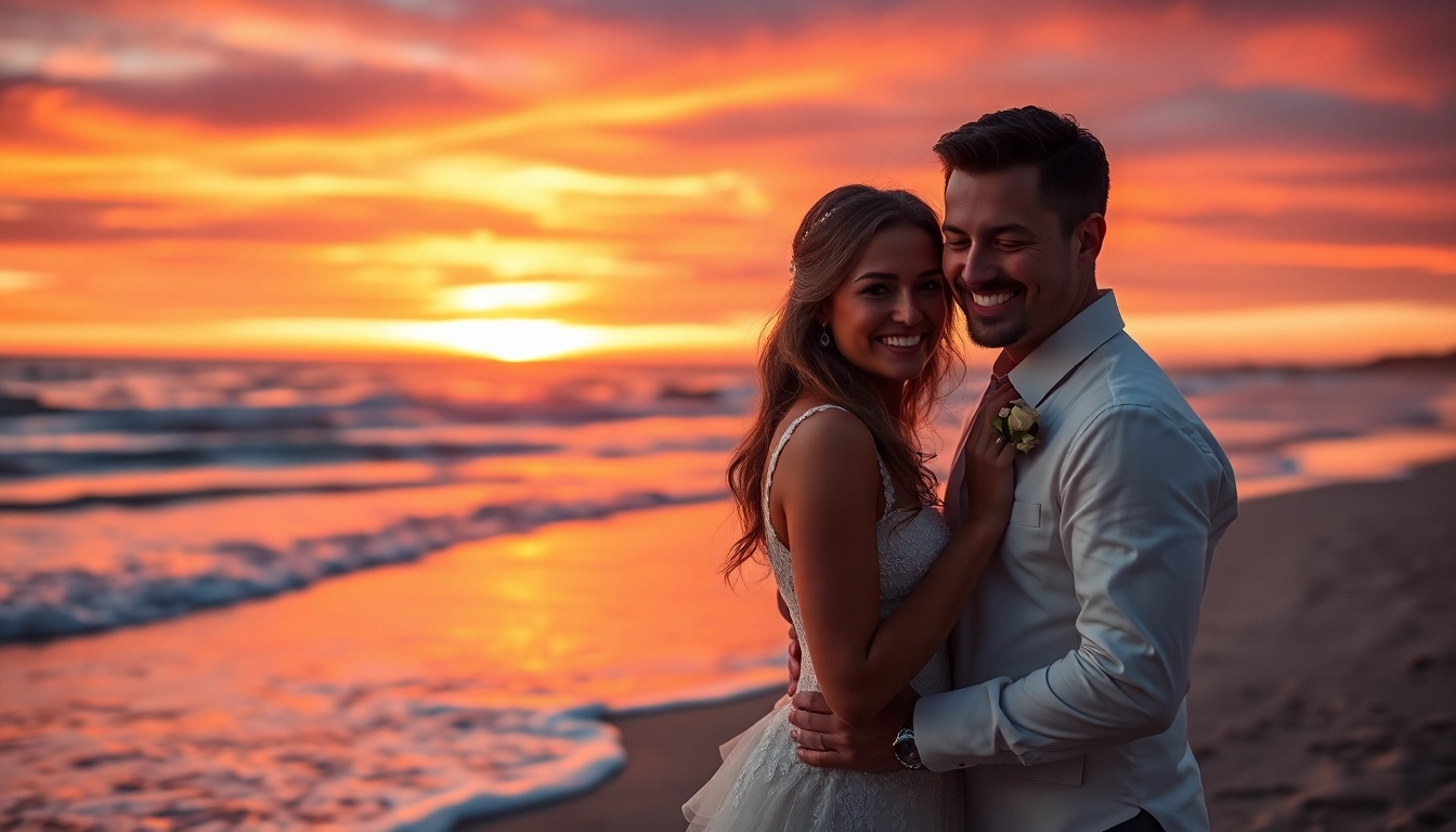 Carmel wedding photography showcasing a couple on the beach during a breathtaking sunset.