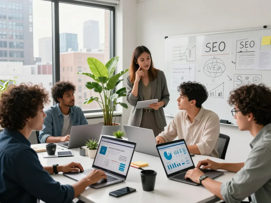 Modern team collaboration at SEO Company in NYC focusing on digital marketing strategies.