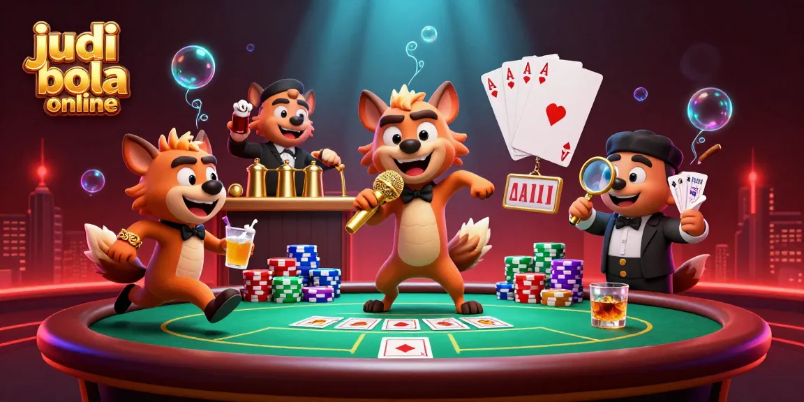 Experience judi bola online with an exciting 3D hyena casino scene featuring poker elements.