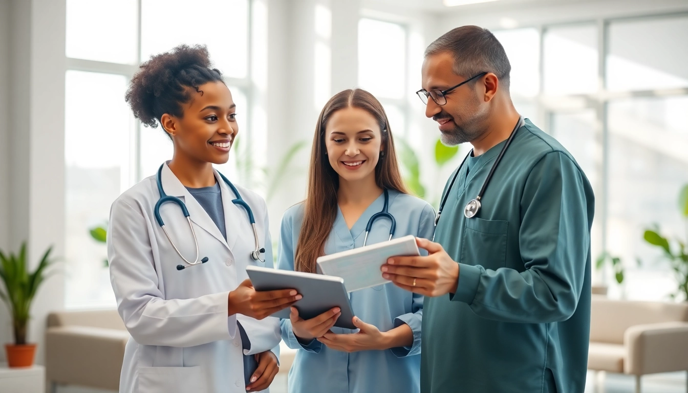 Engaging scene of medical professionals collaborating to enhance Health outcomes in a modern clinic.
