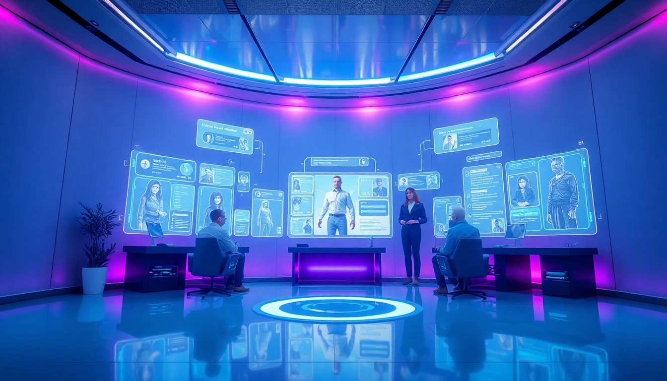 Interactive scene of users engaging with character ai nsfw simulations in a futuristic digital environment.