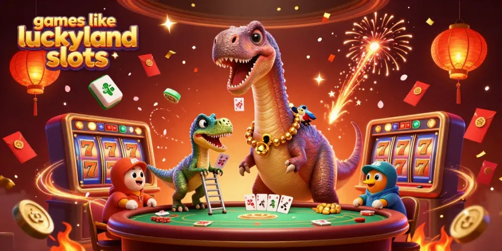 Experience excitement at games like LuckyLand Slots with a vibrant 3D casino scene overflowing with fun.