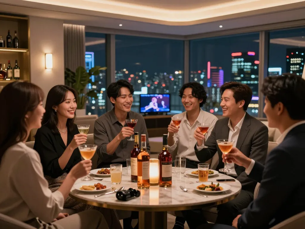 Experience luxury at 강남쩜오 with a stylish private room, cocktails, and a vibrant ambiance.