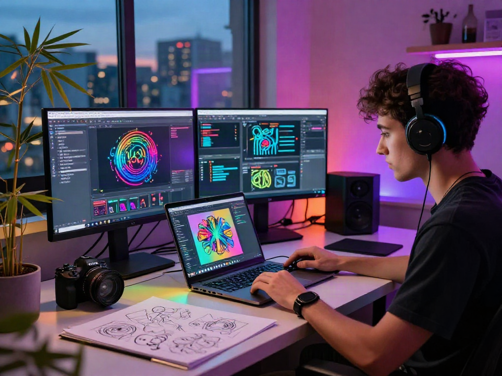 Creating vibrant NSFW AI designs in a dynamic art studio.