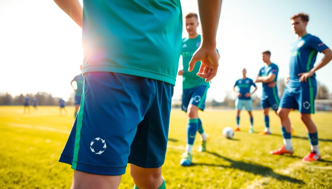 Showcasing a vibrant soccer team kit worn by players in action during practice.
