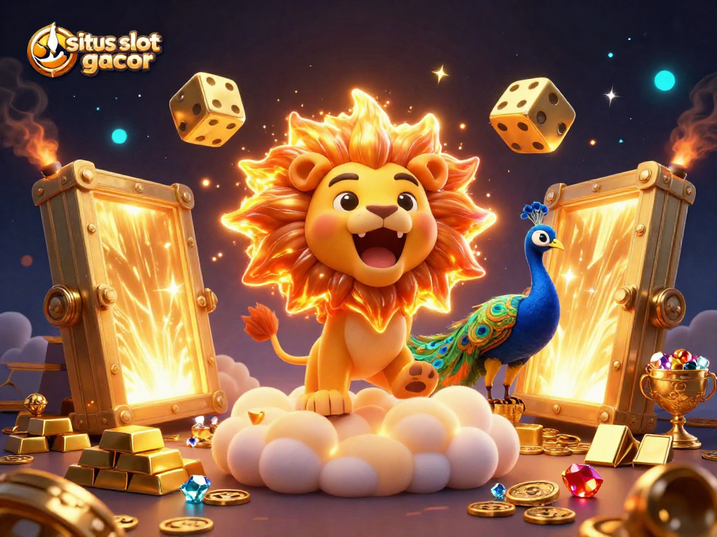 Experience situs slot gacor excitement with a vibrant 3D casino illustration showcasing golden treasures and lucky symbols.