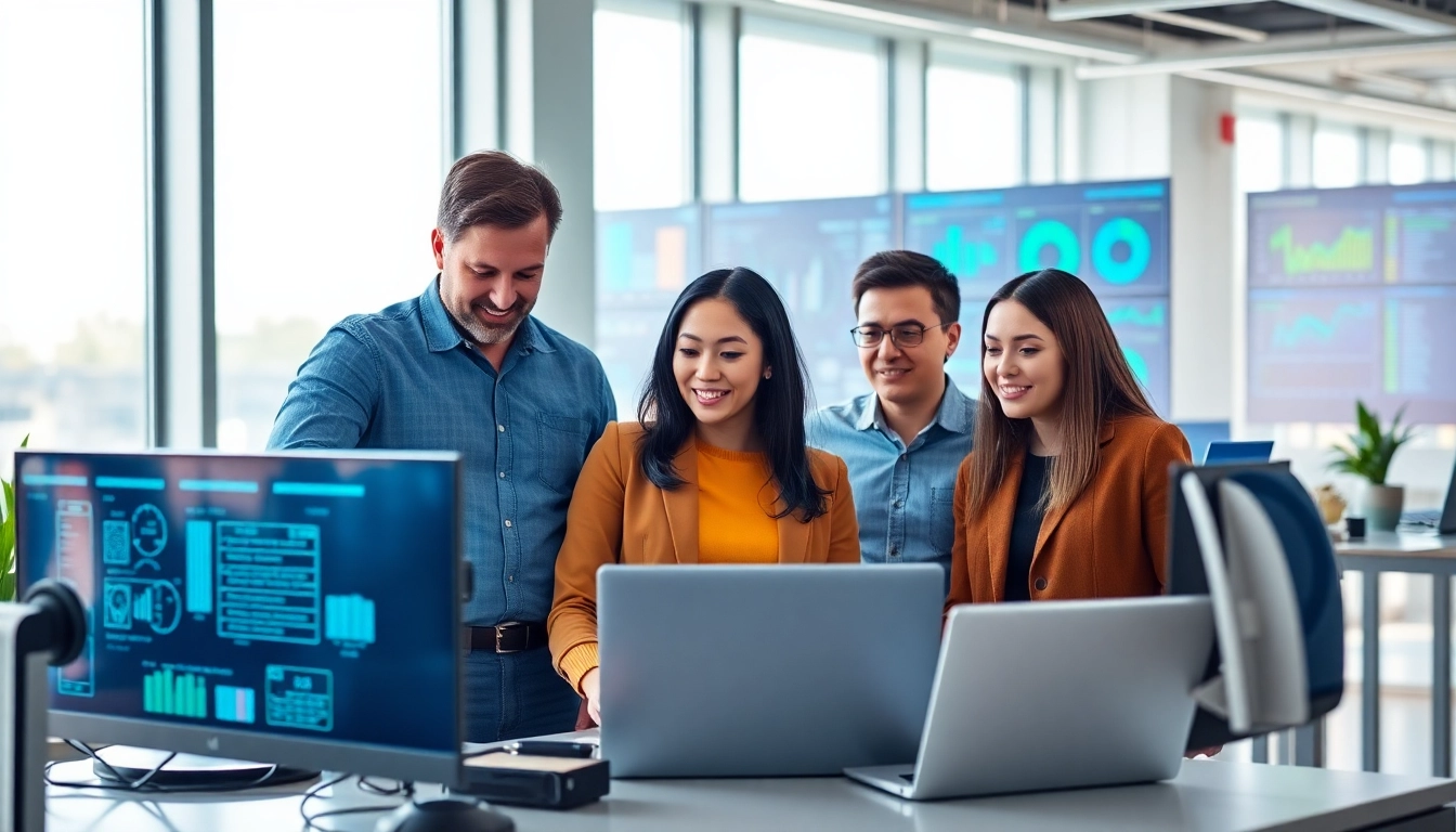 Enhancing Business IT Solutions through teamwork and innovative technology discussion in an office.