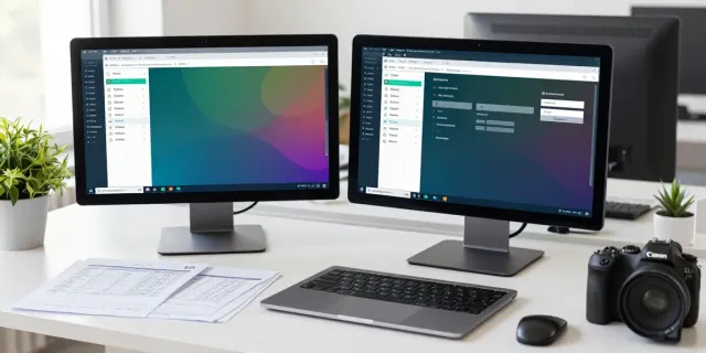 Engaged tax professional using tax software for new tax business in a bright, organized workspace.