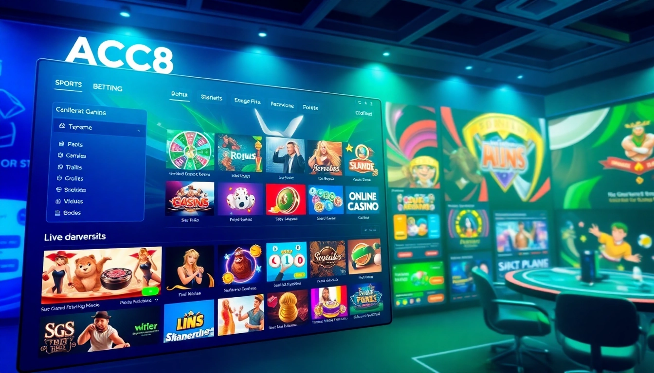 Dynamic user interface of ABC8, showcasing diverse online gaming options.