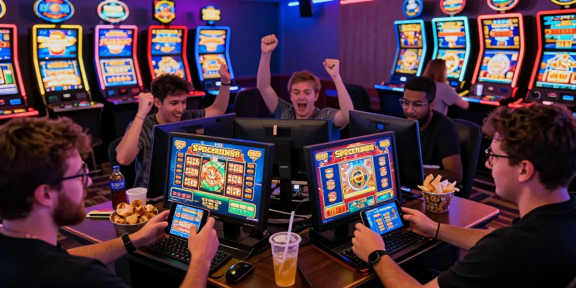 Exciting Spaceman88 gaming experience with players celebrating wins in a vibrant virtual casino atmosphere.