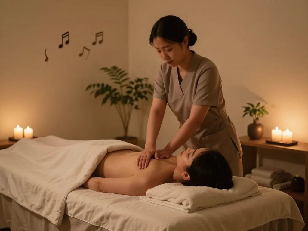 Skilled therapist performing 부전동마사지 in a tranquil spa environment with aromatic candles.
