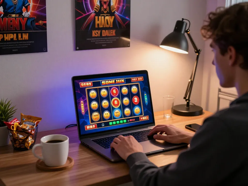 Play exciting slots on tg88.cash in a cozy home environment, enjoying a winning moment on screen