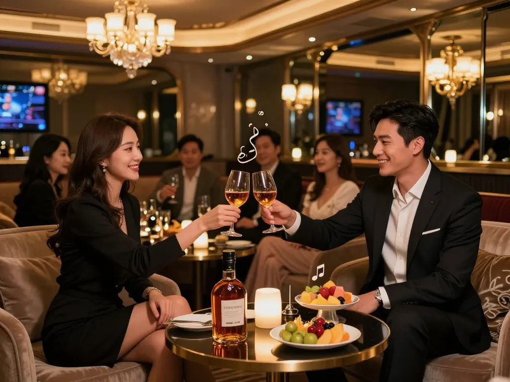 Gangnam쩜오 luxurious nightlife experience with patrons enjoying premium whiskey and elegant atmosphere.