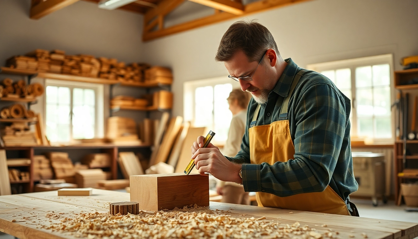Hands-on carpentry apprenticeship in a vibrant workshop with focus on skilled craftsmanship.
