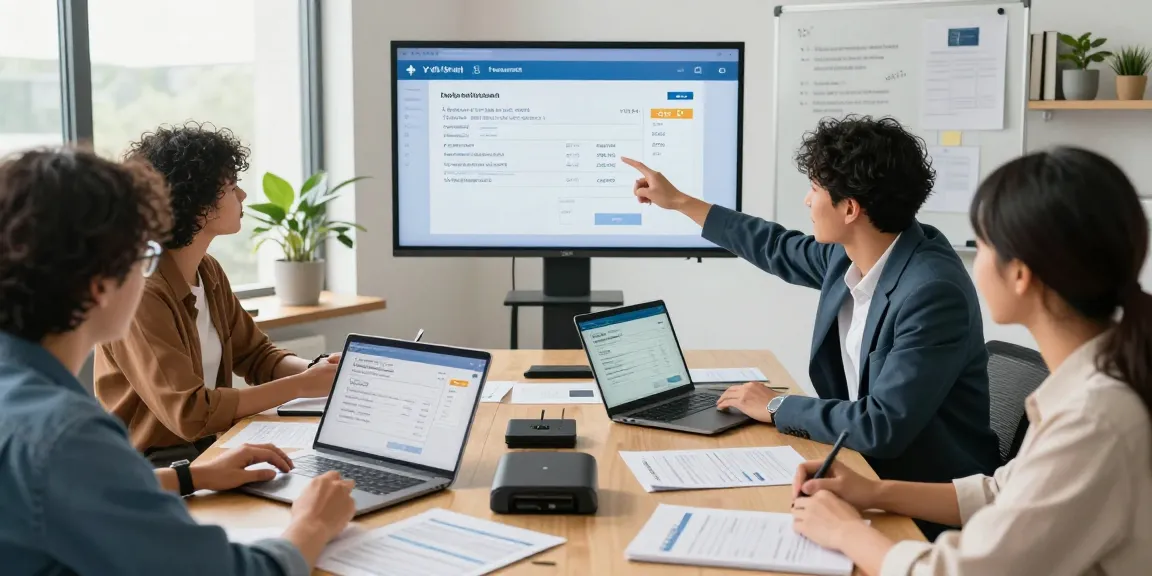 Team of professionals detecting fake invoice discrepancies in a modern workspace.