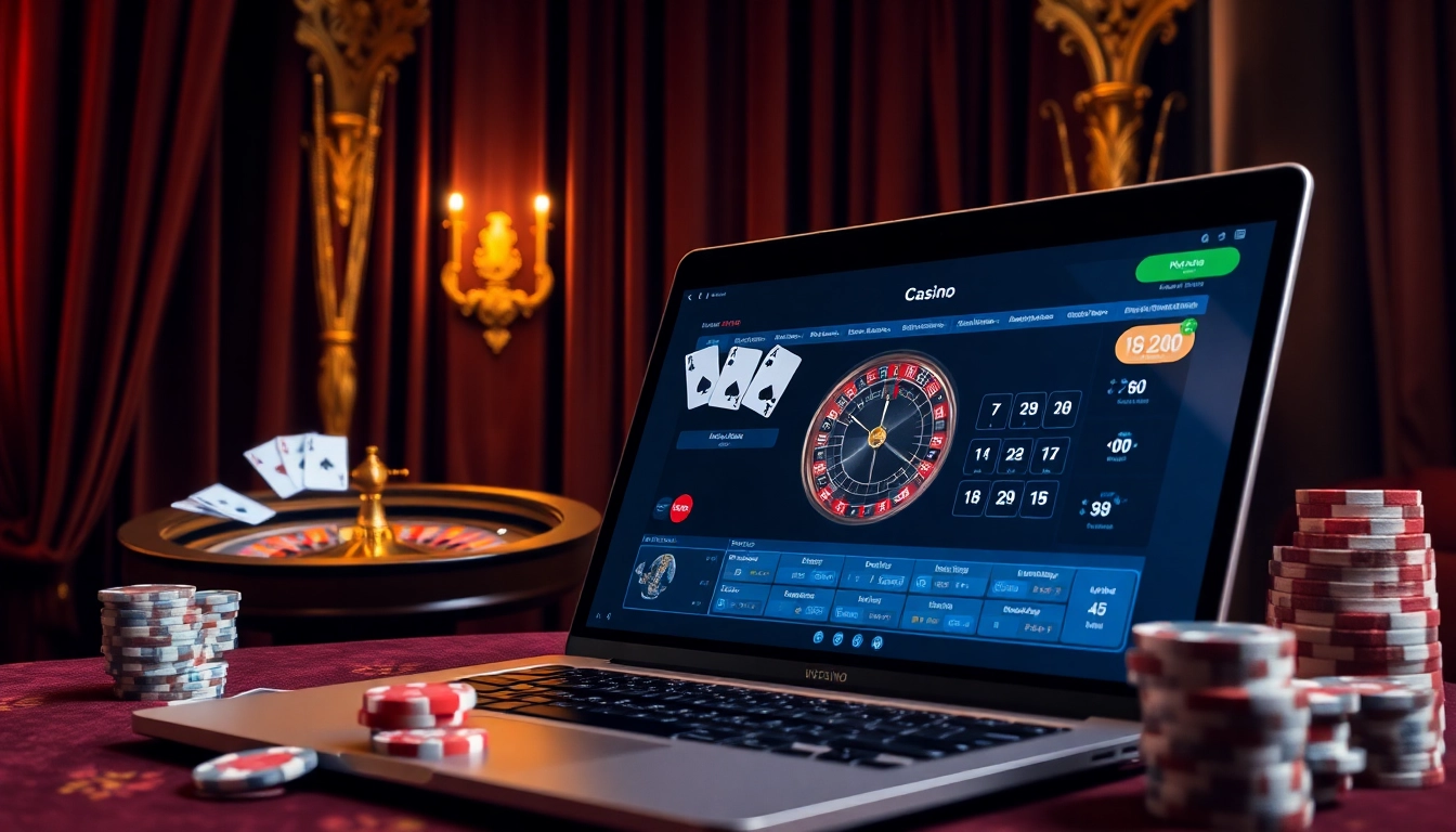 Ressentez le frisson du casino en ligne français avec des jetons de poker à enjeux élevés et des tables de jeu élégantes.
