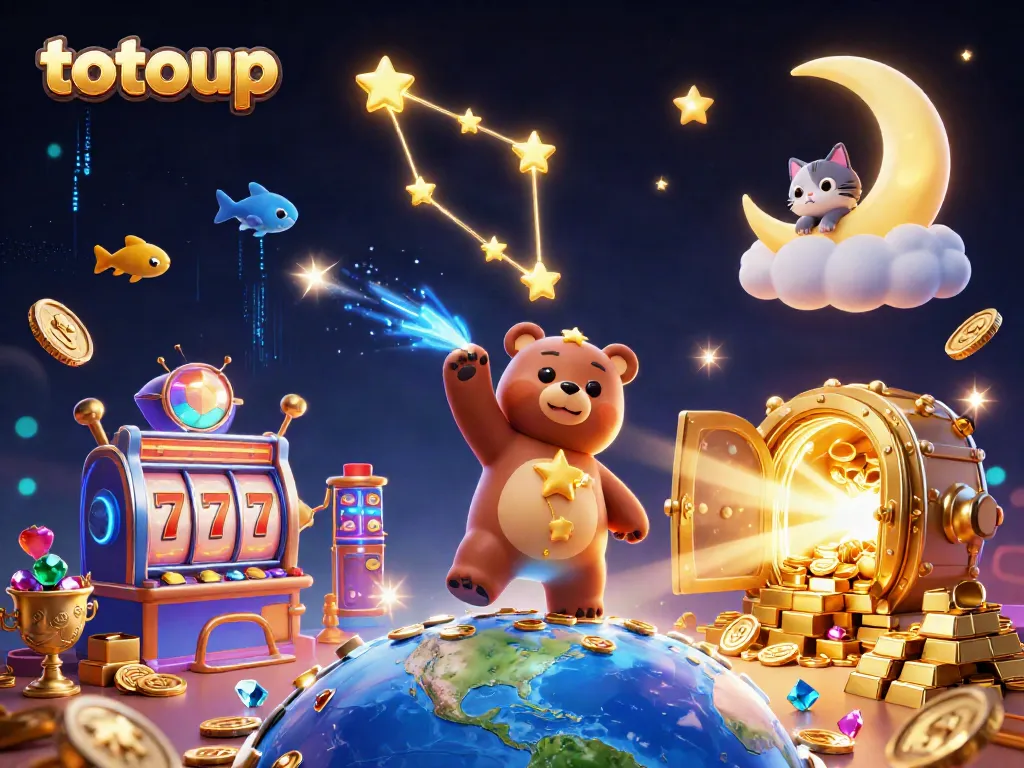 Experience exciting wins with the totoup constellation bear in this vibrant casino-themed illustration.