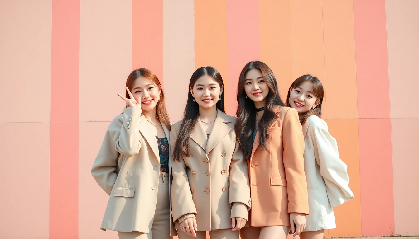 Blackpink members Jisoo, Jennie, Rosé, and Lisa posing dynamically in a colorful urban setting.