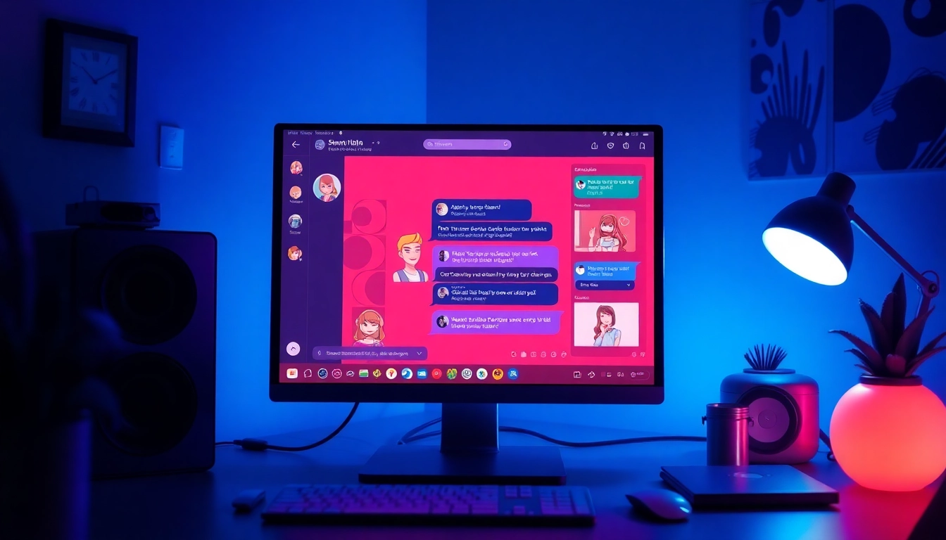 Interactive NSFW AI chatbot interface showcasing engaging characters and vibrant chat dynamics.