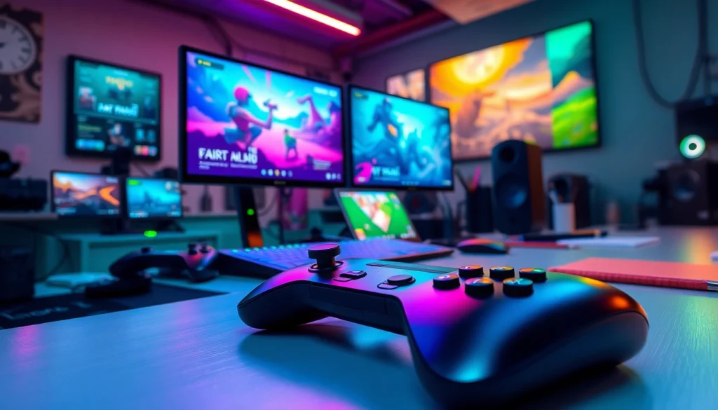 Engage with Freedom X in a vibrant AI game development workspace, capturing creativity and innovation.