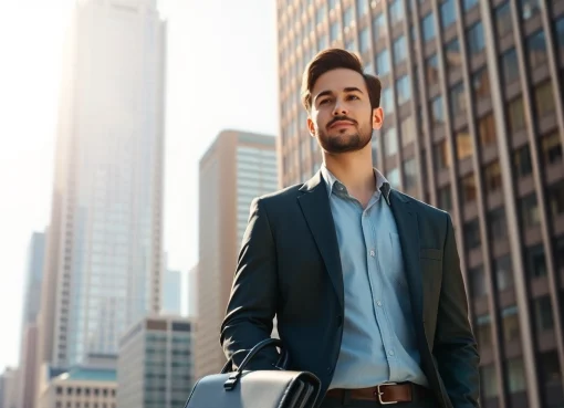 Showcasing a confident job seeker amid Chicago's skyline representing Chicago jobs opportunities.