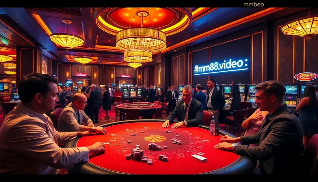 Play poker at a luxurious casino, inspired by https://mm88.video/ showcasing vibrant gaming action.