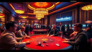 Play poker at a luxurious casino, inspired by https://mm88.video/ showcasing vibrant gaming action.