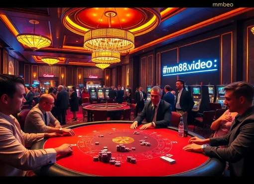 Play poker at a luxurious casino, inspired by https://mm88.video/ showcasing vibrant gaming action.