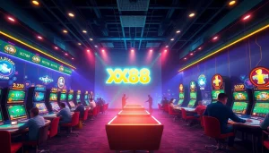 Exciting online gambling scene showcasing Trang Chủ XX88 with vibrant games and a welcoming atmosphere.