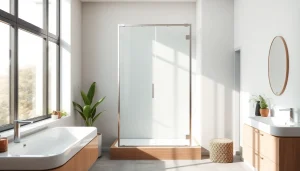 Admire la paroi de douche 150x200 en verre transparent dans une salle de bain moderne.