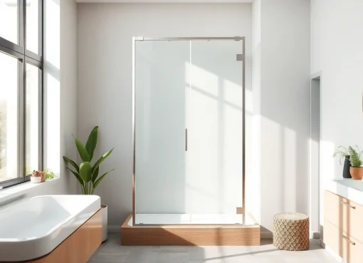 Admire la paroi de douche 150x200 en verre transparent dans une salle de bain moderne.