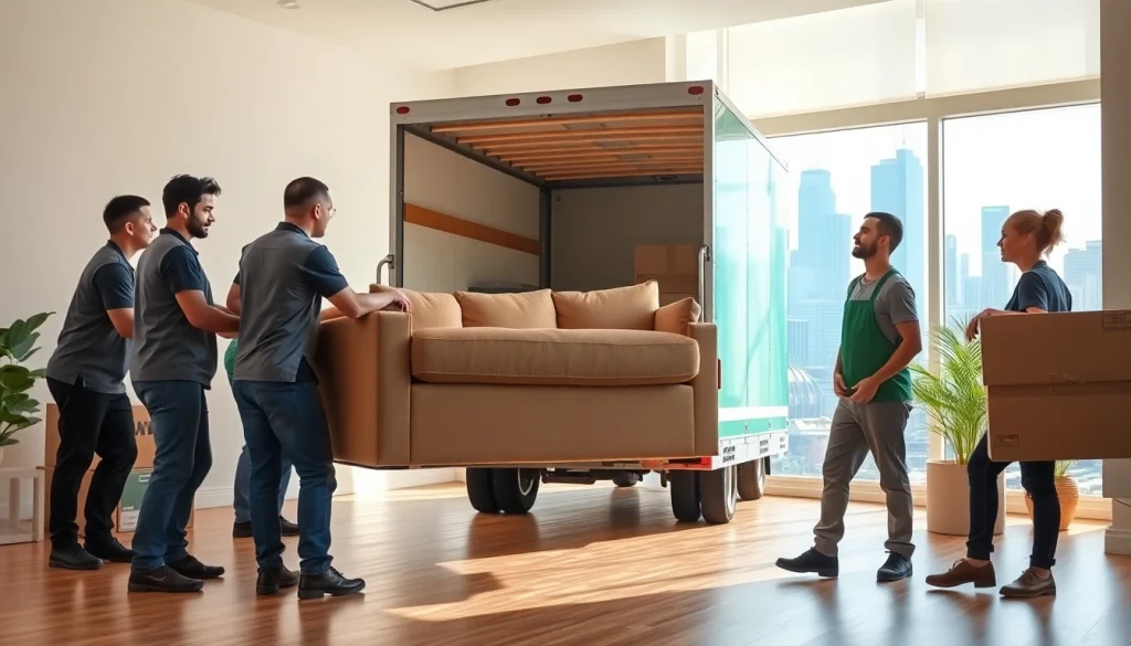 Toronto movers efficiently transport furniture in a bright living room setting, showcasing professional teamwork.