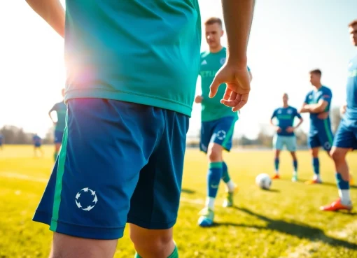 Showcasing a vibrant soccer team kit worn by players in action during practice.