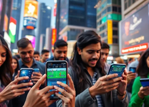 Engaged users interacting with sports betting apps India in a lively urban environment.