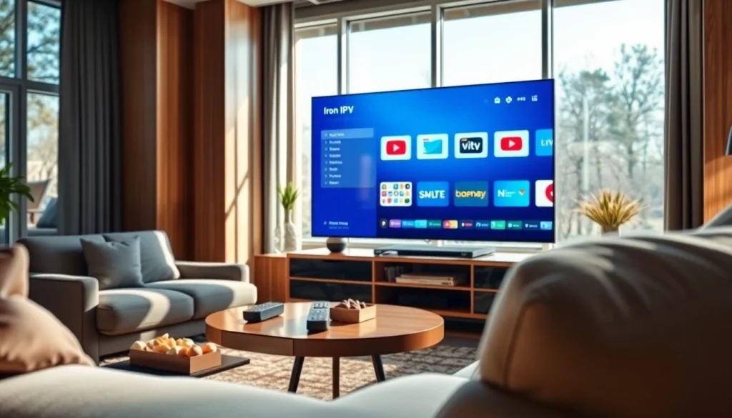 Experience iron IPTV with a cozy entertainment setup featuring a high-definition display and inviting decor.