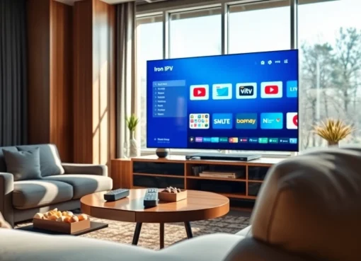 Experience iron IPTV with a cozy entertainment setup featuring a high-definition display and inviting decor.