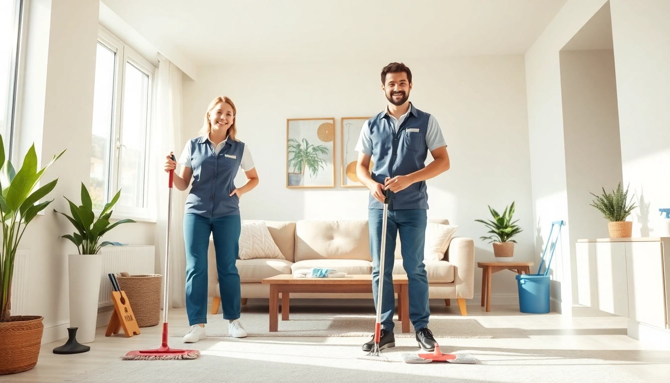 Engaged cleaning professionals delivering a Cleaning Service in a spotless home environment.