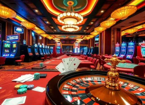 Experience the thrill of 상품권신용카드 transactions at an upscale casino with vibrant slots and tables.