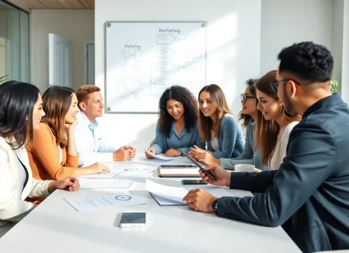 Brainstorming medspa marketing ideas in a collaborative office environment.