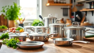 Showcase of high-quality WMF cookware NZ featured on a kitchen countertop with fresh ingredients.