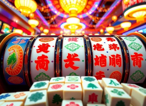 Permainan slot demo mahjong yang menarik dengan simbol tradisional dan latar yang cerah.