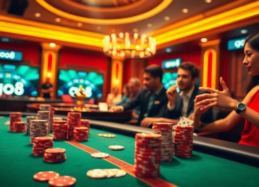 Engaging poker action at the go8 casino with vibrant chips and cards, encapsulating excitement.