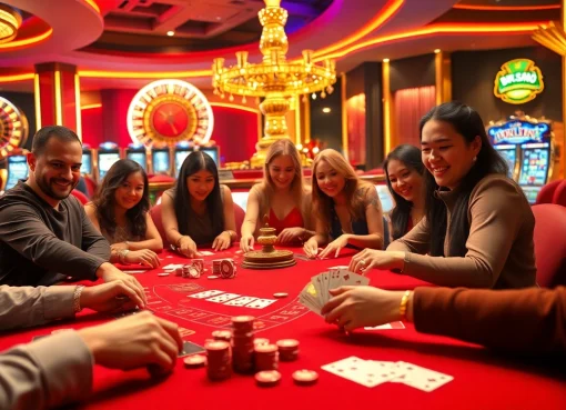 Players enjoying high-stakes poker at uu88.com, surrounded by luxury casino elements.