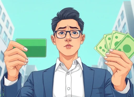 카드깡을 설명하는 장면에서 신용카드를 든 사람과 현금을 보여줍니다.