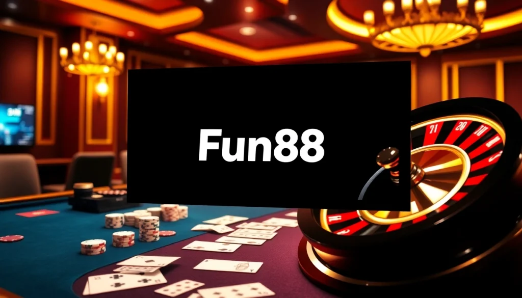 Experience the thrill of gambling with the Fun88 link in a vibrant casino setting.